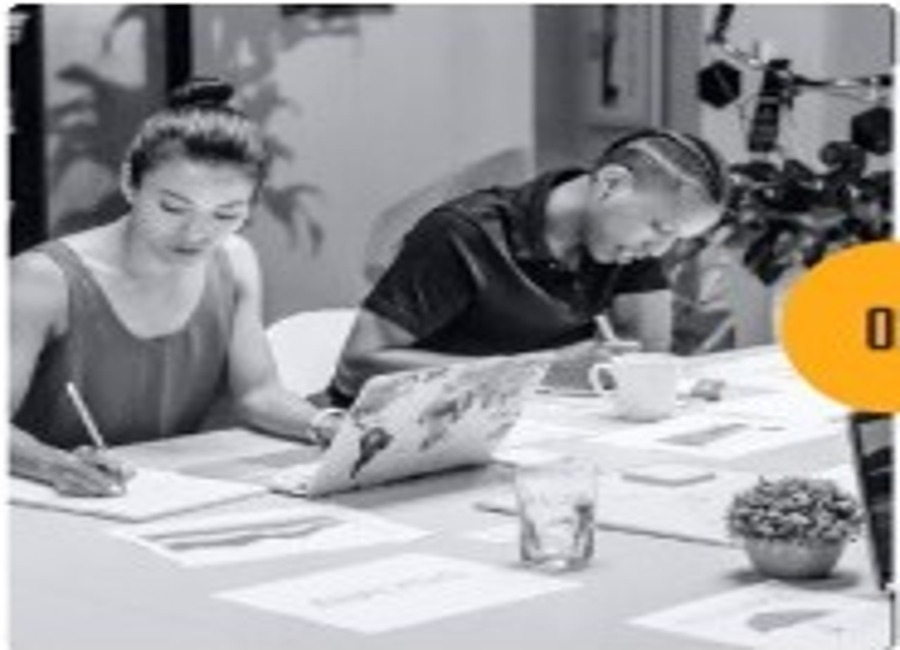 Designers collaborating on restaurant printing project